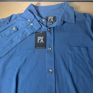 PX Clothing Mens L Denim Blue Long Sleeve Button Up Shirt 100% Cotton NWT